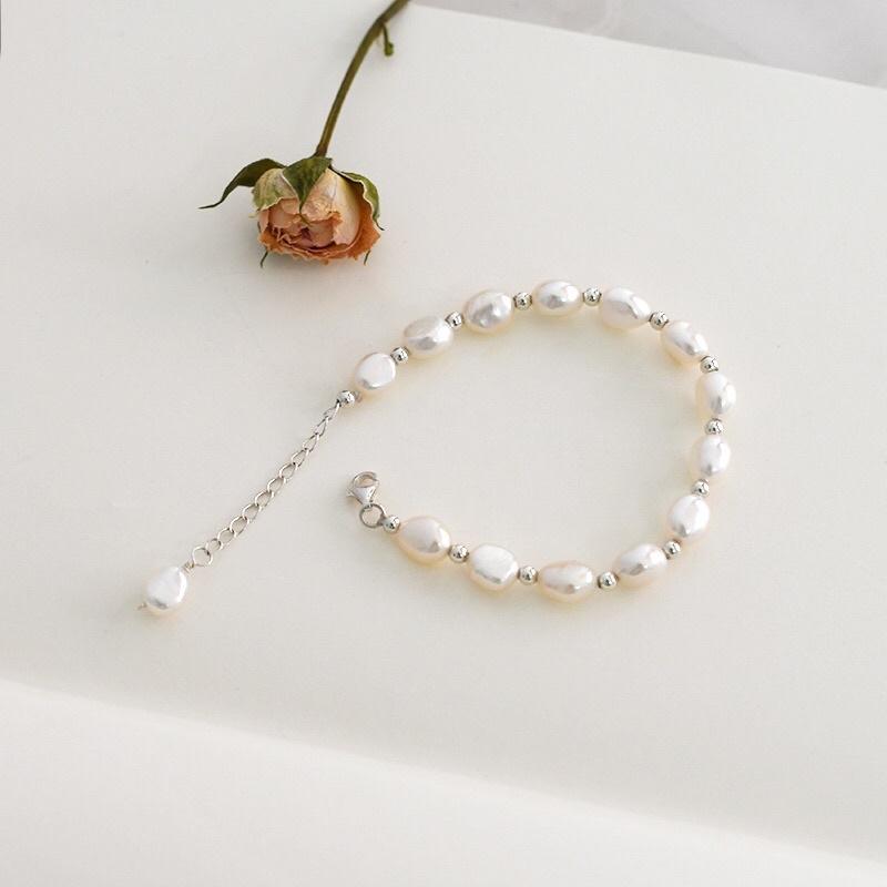 Vòng Tay Gạo Mix Bi Bạc s925, Vòng Tay Dễ Thương Hạt Gạo Ngọc Trai Nước Ngọt Tự Nhiên - Ngọc Trai Trường Thịnh