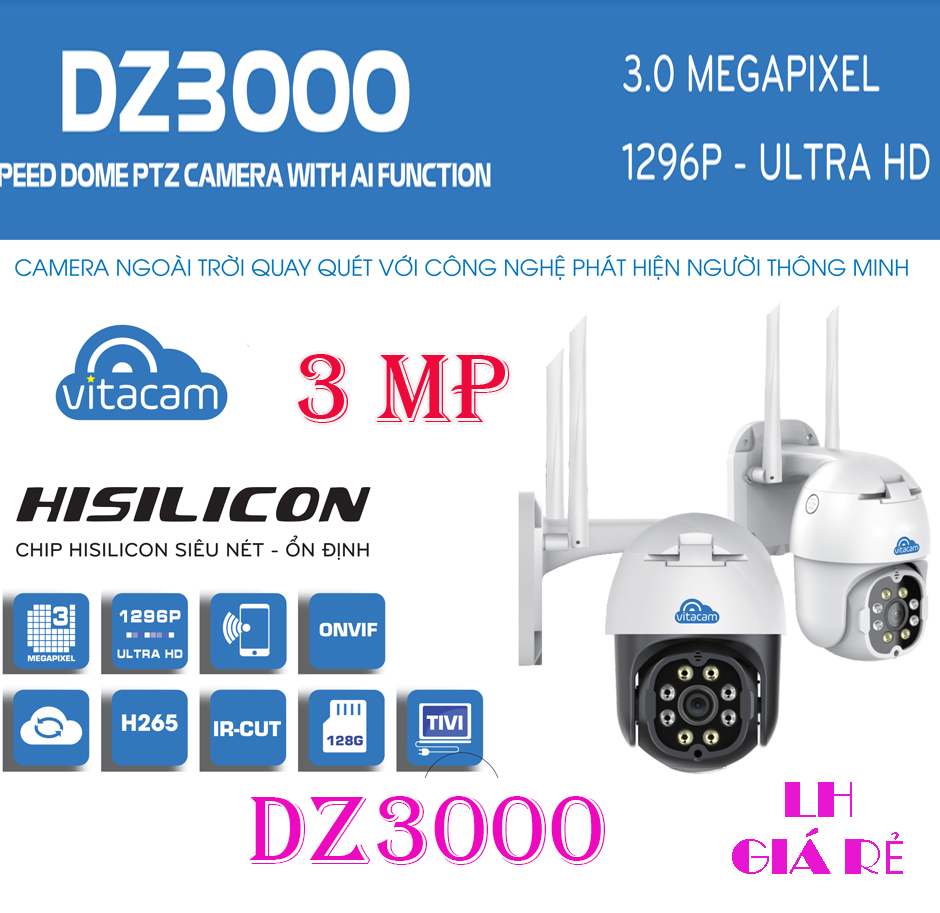 CAMERA NGOÀI TRỜI VITACAM DZ3000 3.0MP- XOAY 355 độ-HÌNH ẢNH ULTRA HD