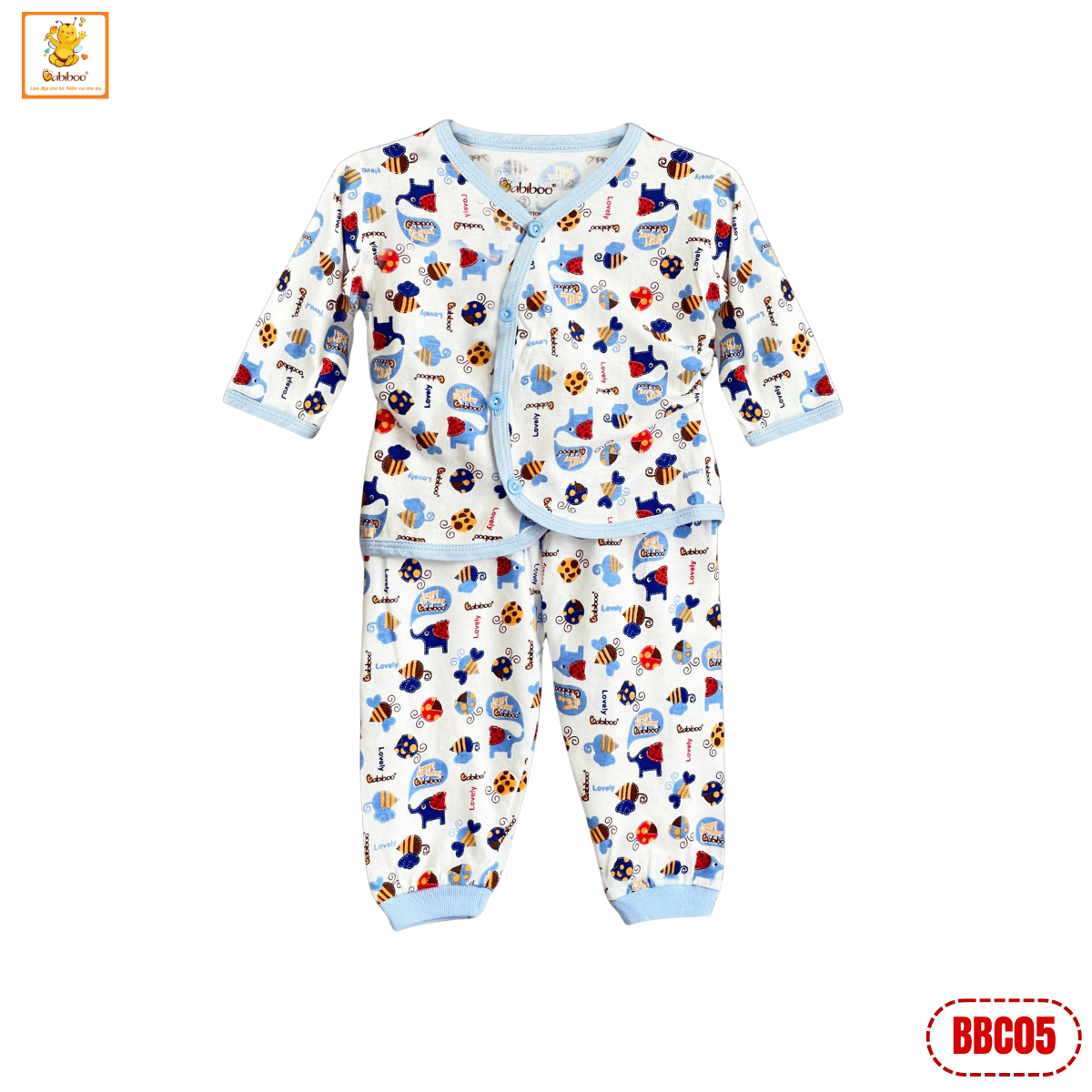 Quần áo sơ sinh Babiboo bộ dài tay sơ sinh cotton 2 chiều, họa tiết đáng yêu - BBC05