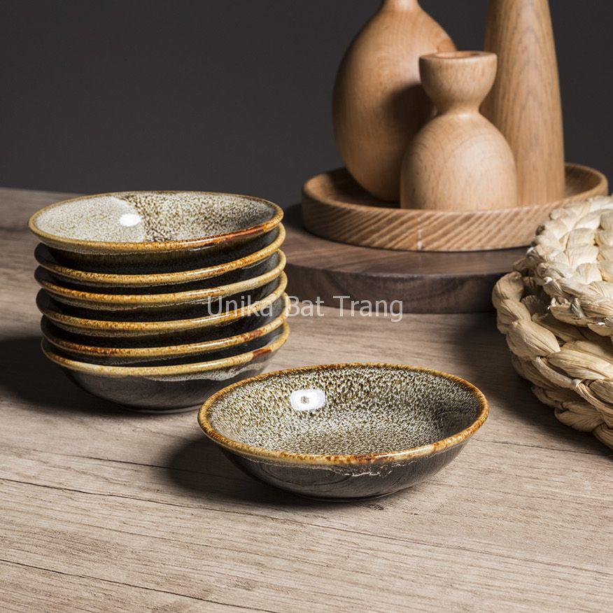 Đĩa muối men hoa gấm vàng - Đĩa gia vị gốm sứ cao cấp - Gôm Sứ Cao Cấp Bát Tràng