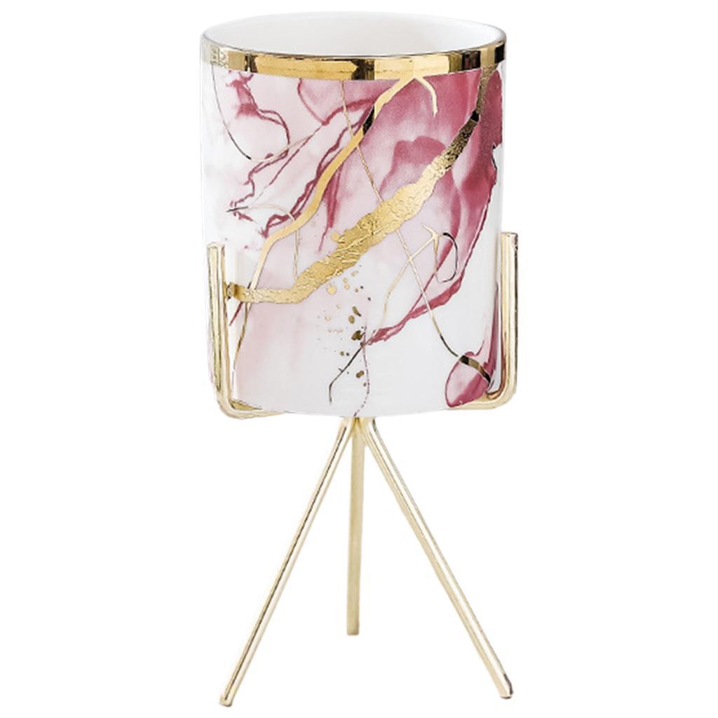 2x Ceramic Succulent Flower Planter Iron Pot Shelf Stand Home Decor