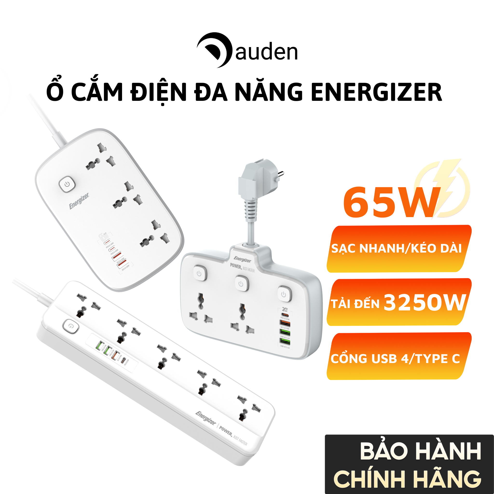 Ổ cắm điện đa năng Energizer tích hợp cổng sạc nhanh Type-C chịu tải lên đến 3500W - Hàng chính hãng