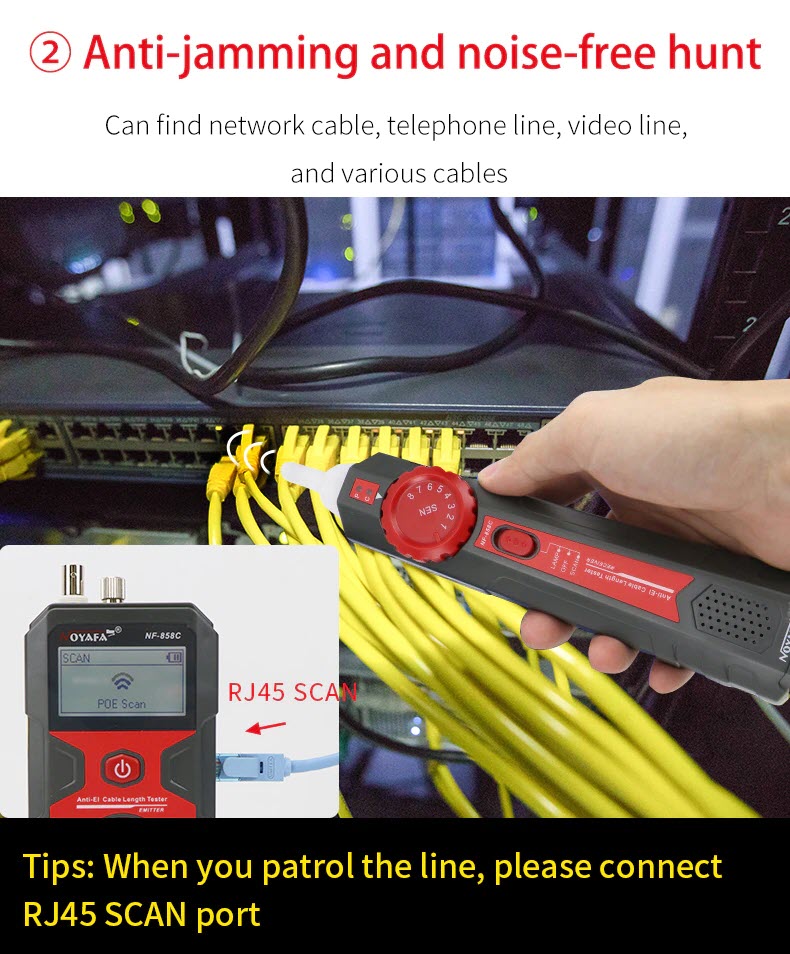 Máy Test Mạng NOYAFA NF-858C - Hàng Nhập Khẩu. NOYAFA NF-858C Trace Cable Line Locator Portable Wire Tracker Cable Tester Finder Network Cable Testing BNC Measure Cable Length