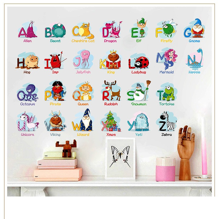 Giấy nhựa Decal trang trí dán tường chữ cái ABC cho bé