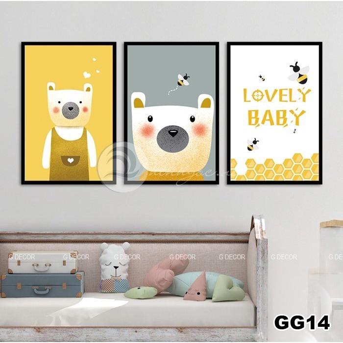 Tranh treo tường canvas hoạt hình trang trí phòng ngủ bé trai, bé gái, tranh siêu nhân, búp bê, anime, công chúa, baby