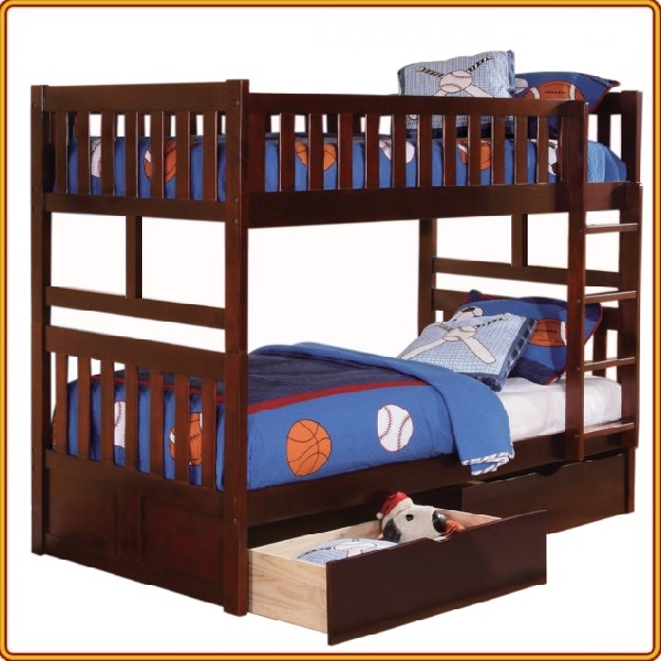 Giường 2 tầng Tundo màu nâu cầu thang treo kèm 2 hộc kéo 1m2