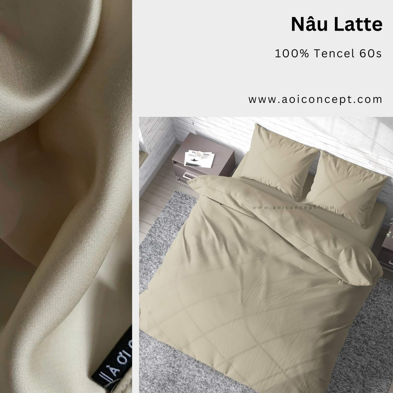 Bộ Chăn Ga Gối 5 Món Lụa Tencel Size 1m6x2m và 1m8 x 2m Trơn Nhiều Màu À Ơi Concept cao cấp Hàn Quốc