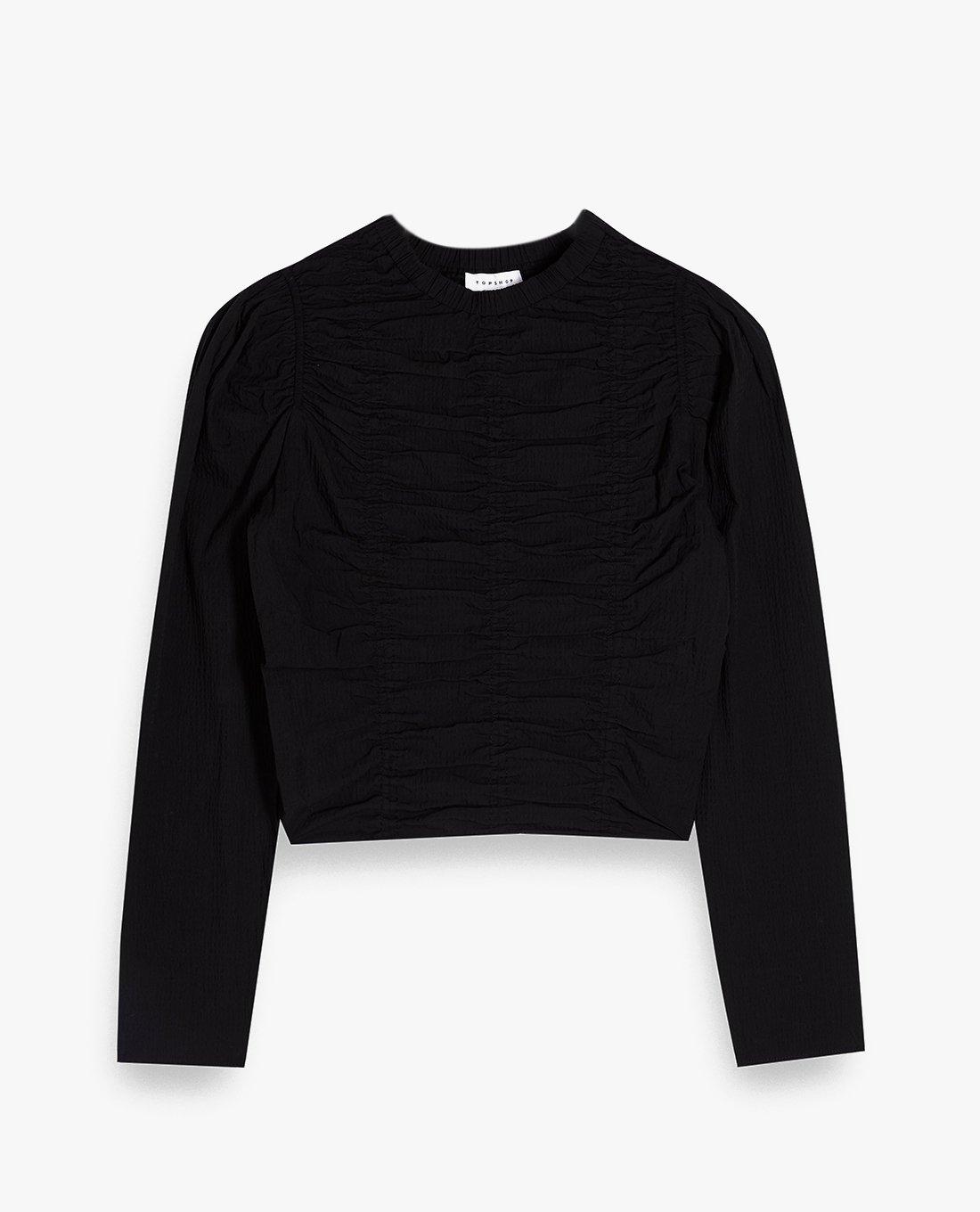 TOPSHOP - Áo kiểu nữ tay dài nhún bèo Black Ruched 13P68TBLK