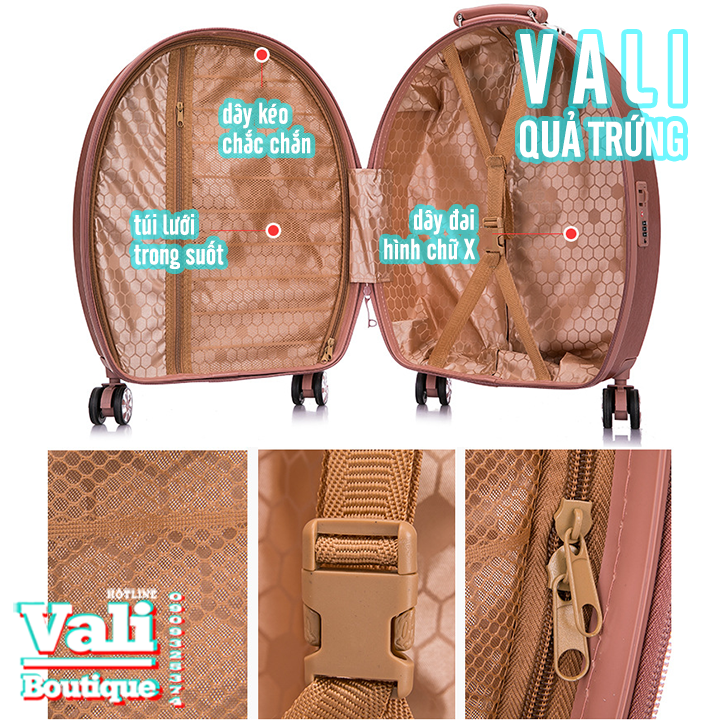 Combo Vali quả trứng size 20 + túi đeo chéo size 10 - Nhiều màu.