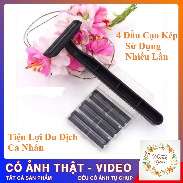 Set Dao Cạo Râu 2 Lưỡi Kép 4 Đầu Cạo Dễ Sử Dụng Tiện Lợi [ Video Ảnh Thật Sản Phẩm ]