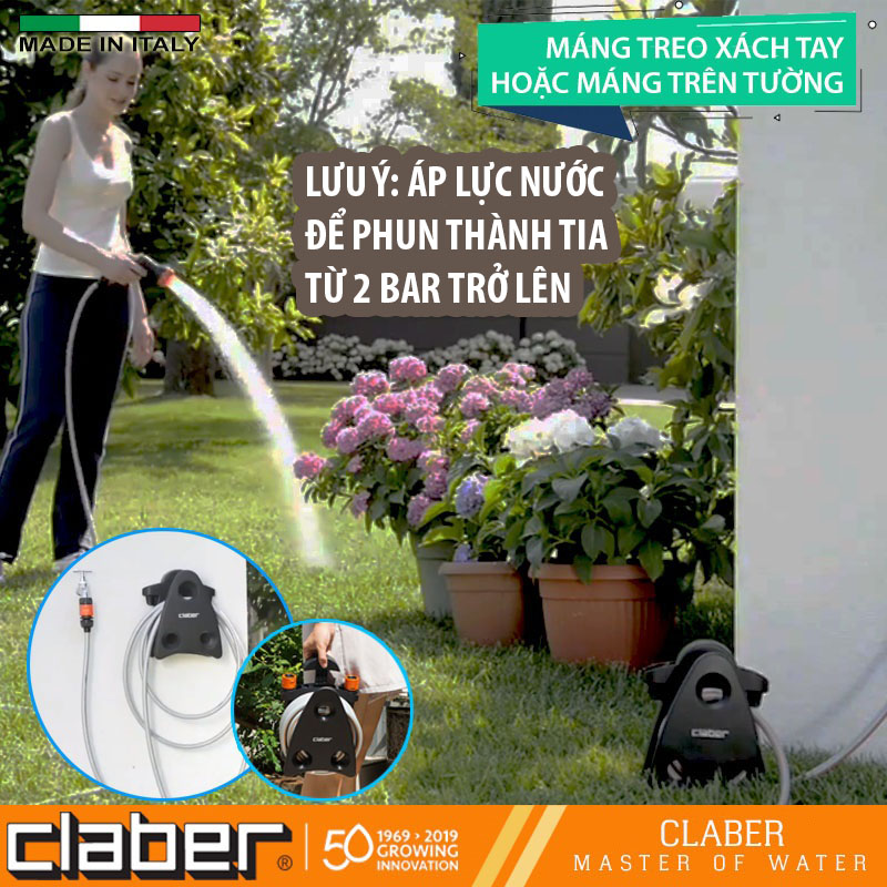 Bộ Vòi Tưới Cây Ban Công Claber Mini-set Garden 9032, 10 mét, vòi hoa sen có khóa rảnh tay, 2 khớp nối nhanh, 1 đầu nối vòi