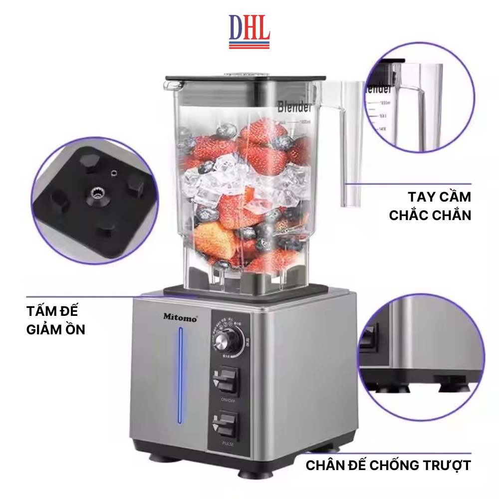 Máy xay công nghiệp, máy xay sinh tố đa năng Mitomo KD-1800, chuyên dụng cho kinh doanh - BH 3 năm hàng chính hãng