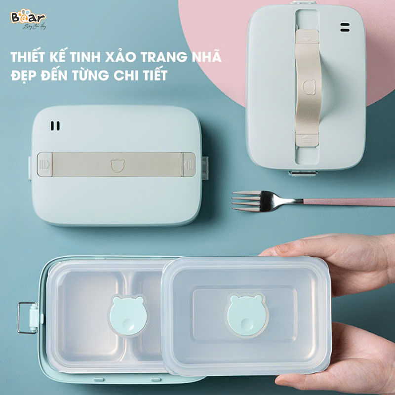 [Hàng chính hãng] Hộp cơm cắm điện 2 tầng bear SB-HC12L (English) - khóa kín, chống tràn, hâm nóng cơm tiện lợi cho dân văn phòng