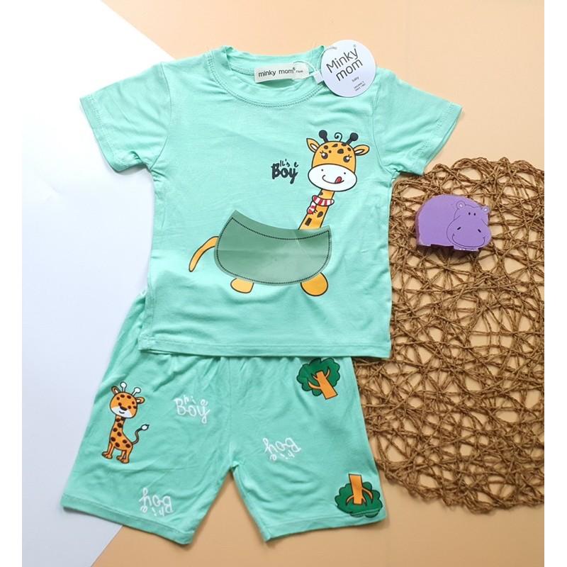 BỘ THUN LẠNH MINKYMOM TAY NGẮN BABY SHARK KITTY CHO BÉ TỪ 6 kí đến 19kí