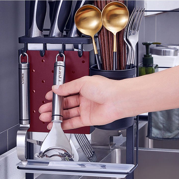 Kệ Úp Chén Bát Trên Bồn Rửa Điều Chỉnh Chiều Rộng Theo Diện Tích Sử Dụng - Giá Để Bát Inox Tặng Kèm Móc Treo Và Kệ Để Dao Đũa Thìa