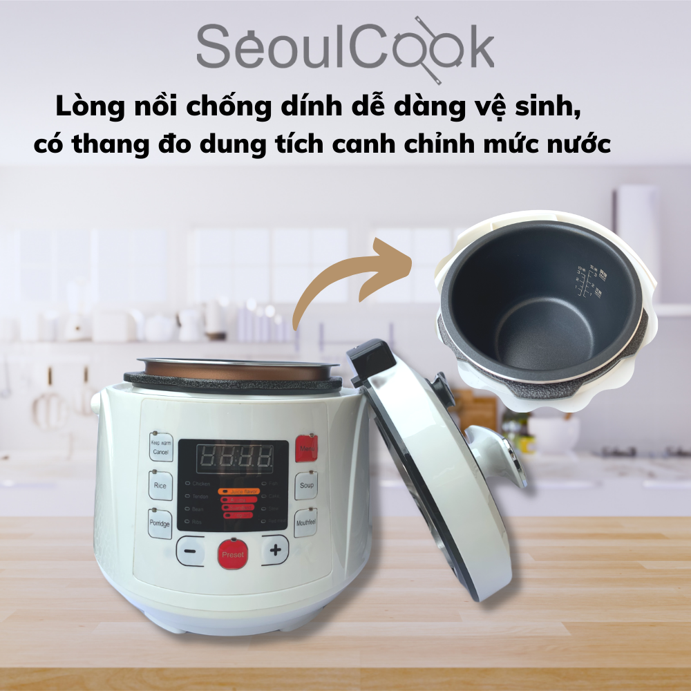 Nồi áp suất điện đa năng cao cấp Seoulcook màu trắng 2.5 lít - Hàng chính hãng