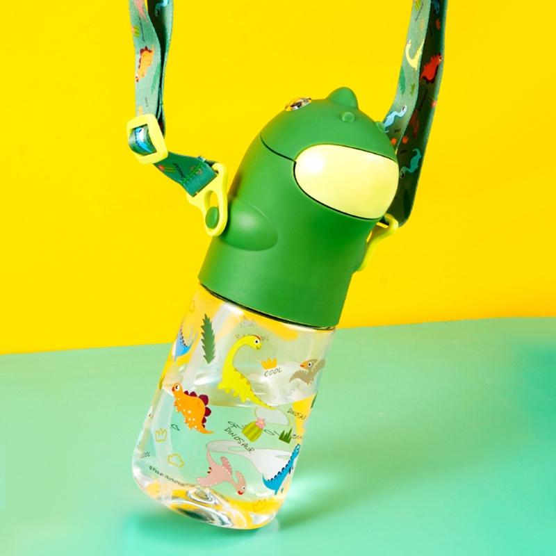 560Ml Hoạt Hình Khủng Long Bé Bình Nước Có Ống Hút Dây Đeo Vai Học Ấm Siêu Tốc