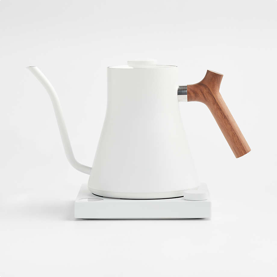 Ấm rót nước điện Fellow Stagg EKG  0.9L | Thép không gỉ | Đun sôi tức thời | Màu White Tay Cầm Gỗ Walnut