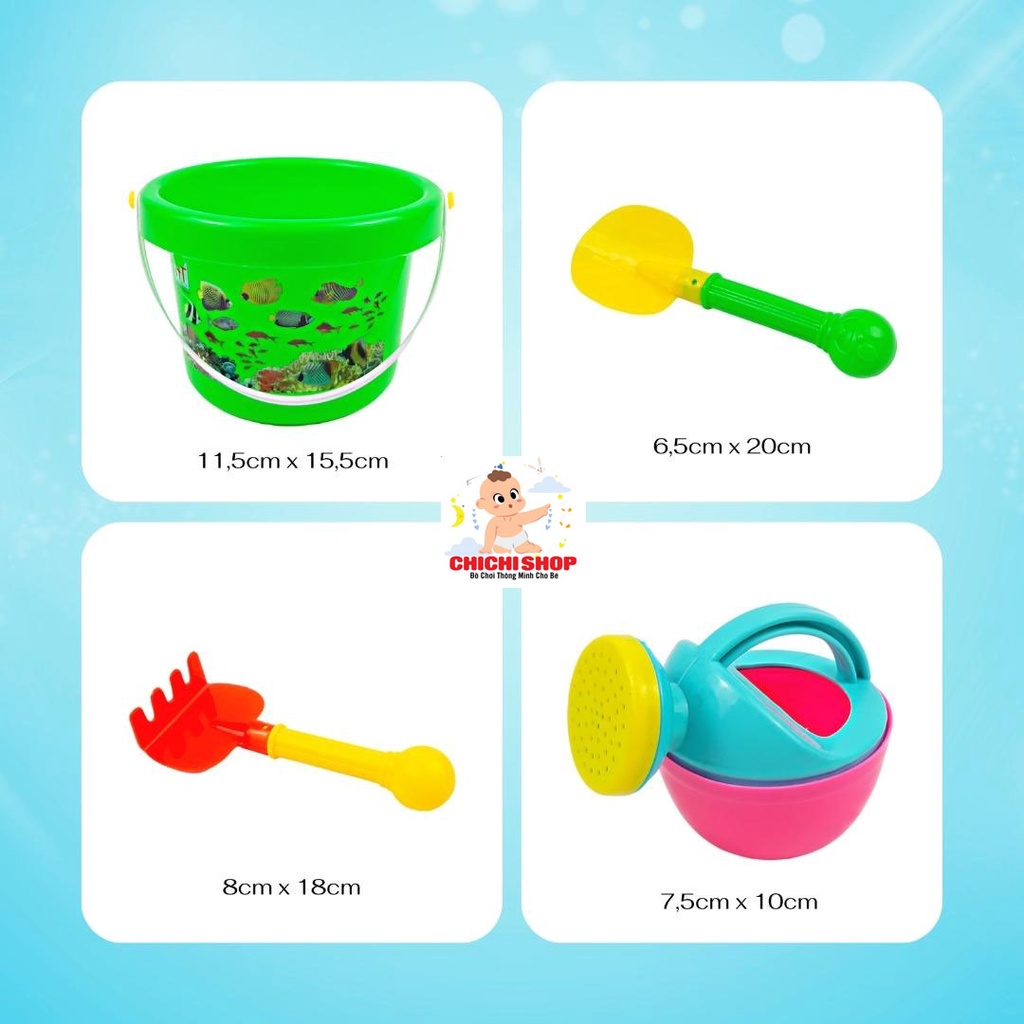 Bộ Đồ Chơi Túi Xô Đi Biển, Xô Xúc Cát Kèm Khuôn Tạo Hình Cát Đáng Yêu Ngộ Nghĩnh Cho Bé Thỏa Thích Vui Chơi