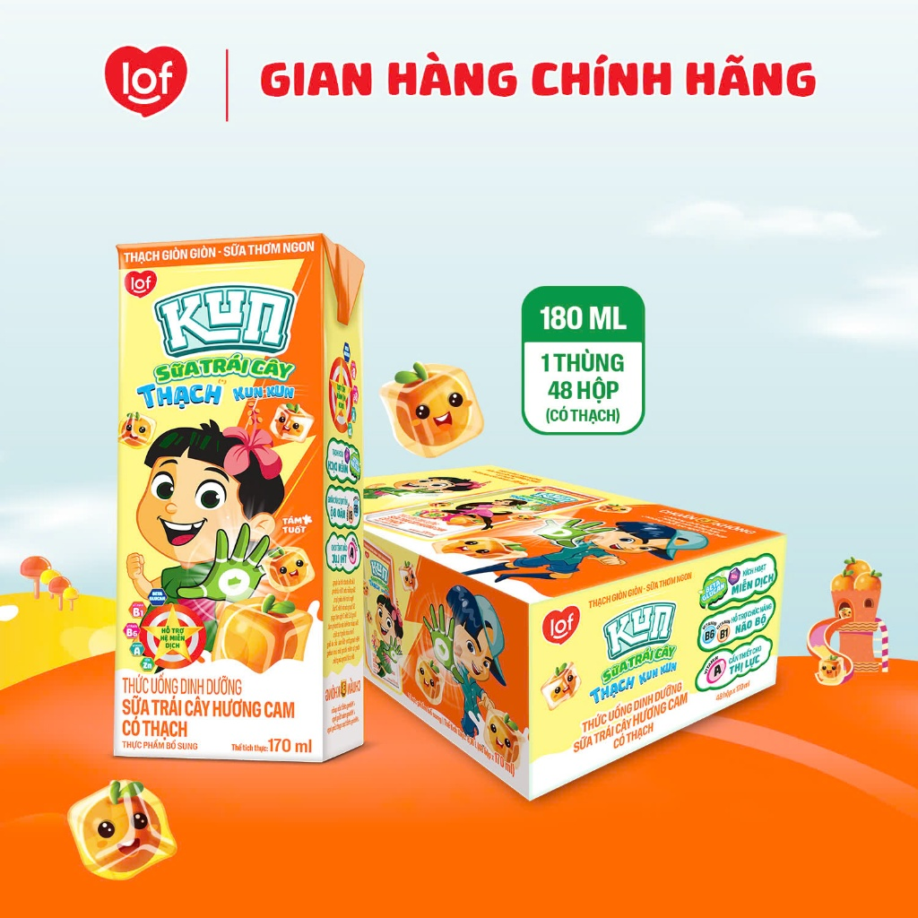 Thùng 48 hộp Sữa trái cây KUN hương cam có thạch 170ml