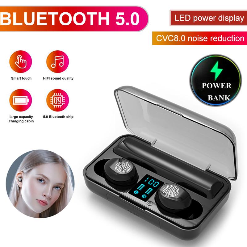 Tai Nghe Bluetooth 5.0 VINETTEAM V9 TWS Tai Nghe Không Dây Bluetooth Màn Hình Hiển Thị LED Tai Nghe Nhét Tai-Chống Nước IPX7 - Nghe 90h - Tích Hợp Micro - Tự Động Kết Nối - Tương Thích Cao Cho Tất Cả Điện Thoại-Hàng Chính Hãng