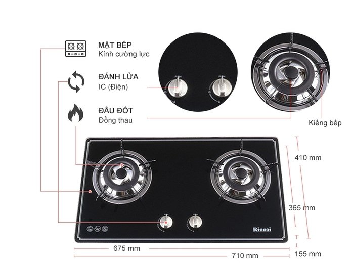 Bếp Gas Âm RINNAI RVB-2BGN - HÀNG CHÍNH HÃNG