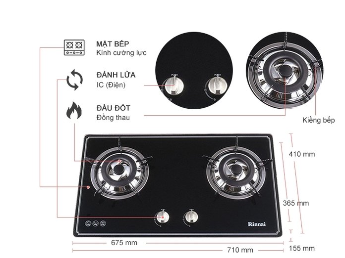 Bếp Gas Âm RINNAI RVB-2BG(B)N - HÀNG CHÍNH HÃNG