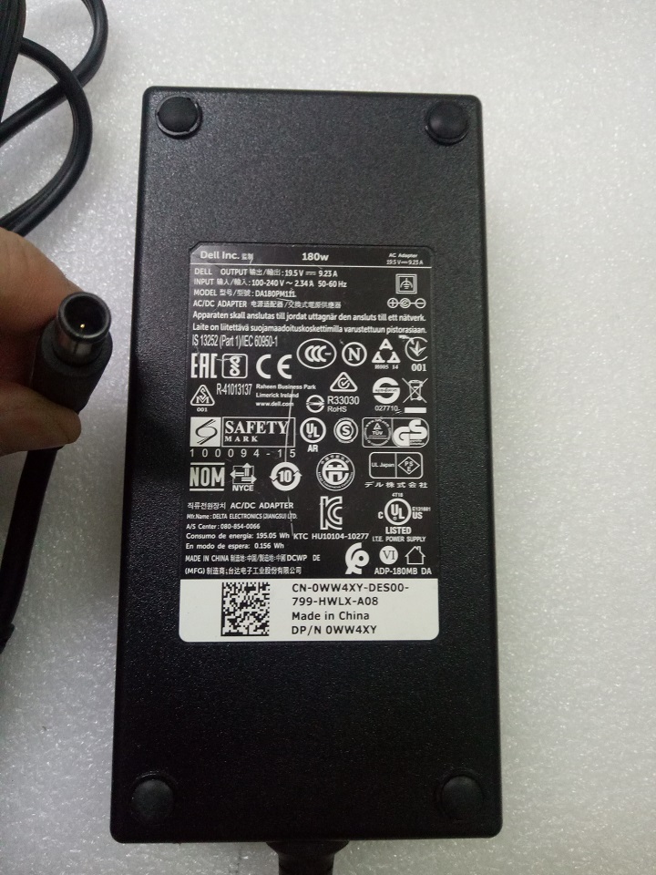 Adapter sạc laptop Dell 180w (19.5v-9,23A) Slim, kim to 7.4mm x 5.0mm dùng cho laptop Dell Alienware M14X, M15x, M17x, M17x R3, Dell Precision M4600, M4700, M6300, M6400, XPS L702X - Hàng chính hãng