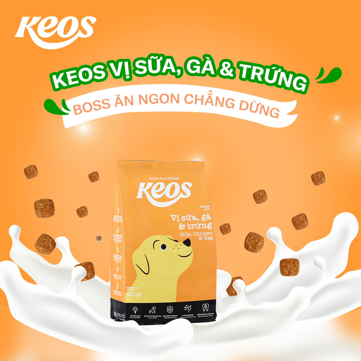 20KG Thức ăn Keos vị Trứng, Gà và Sữa dành cho cún con - KEOS DOG PUPPY MILK, CHICKEN AND EGG
