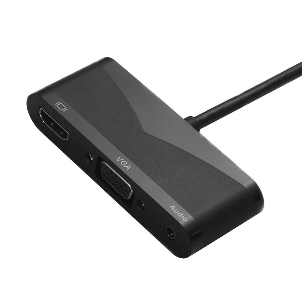 3 in1 Type-C to 1080P HDMI + VGA + 3.5mm Audio Video Converter Adapter Black