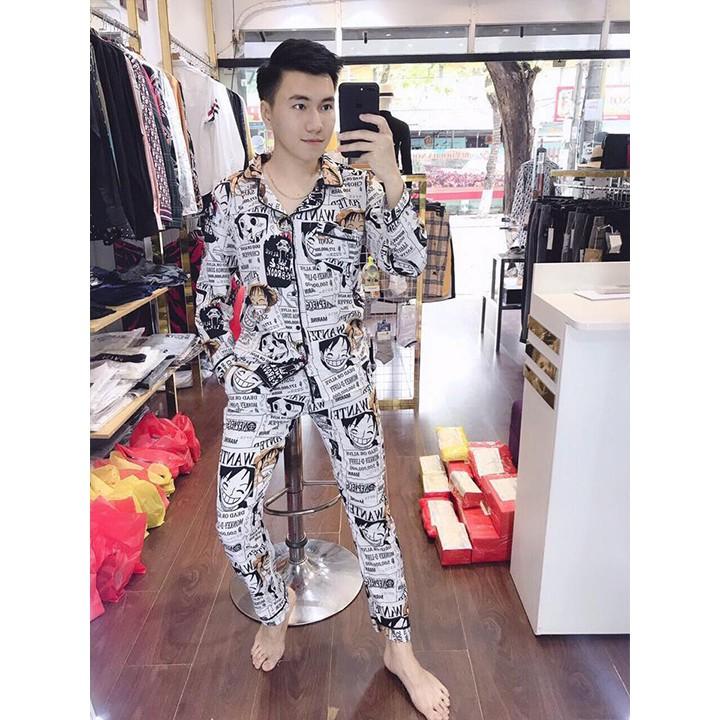 Bộ đồ sơ mi lụa One Piece, Bộ đồ pijama dài tay chất lụa phù hợp cả nam và nữ