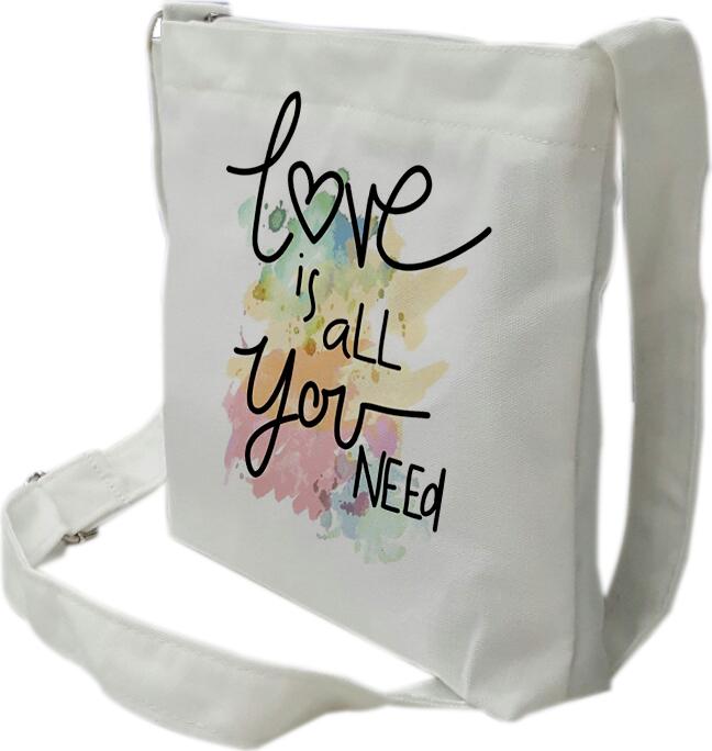 Túi tote mini đeo chéo vải canvas TROY in hình Love is all you need