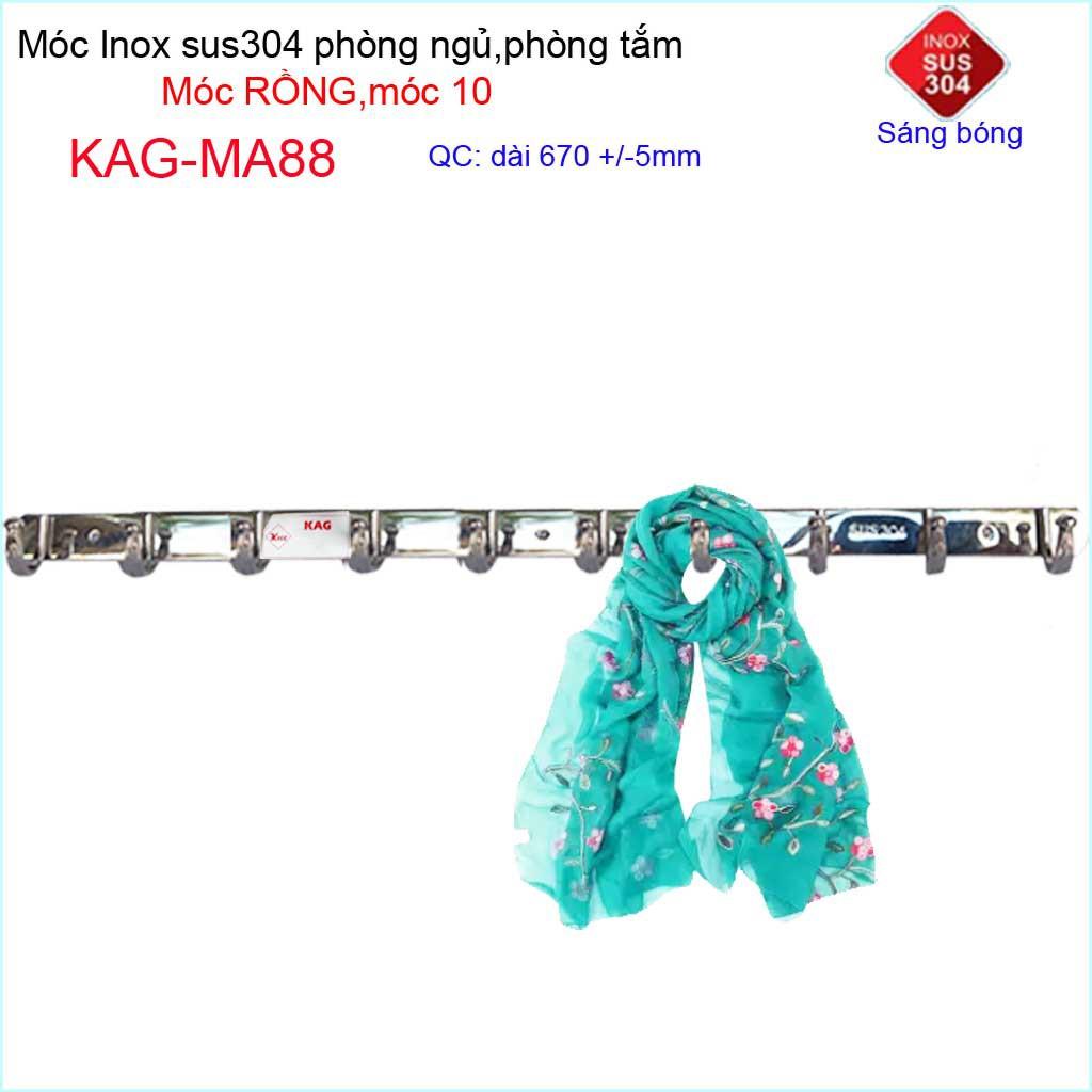 Móc rồng treo quần áo inox 304 cao cấp dày, móc 10 móc treo đồ nhà tắm KAG-MA88