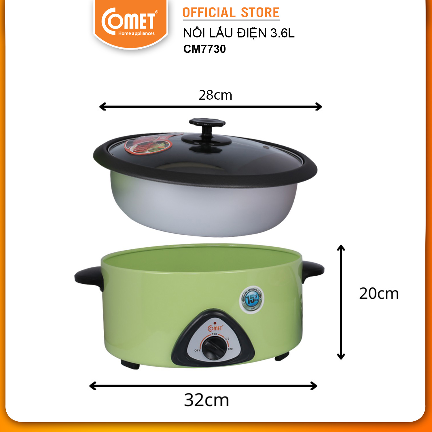 Nồi Lẩu điện Comet CM7730  - Hàng Chính Hãng