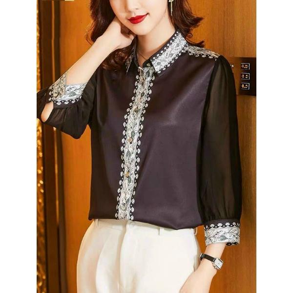 HÀNG NHẬP - ÁO SƠ MI LỤA IN VIỀN HOA VĂN