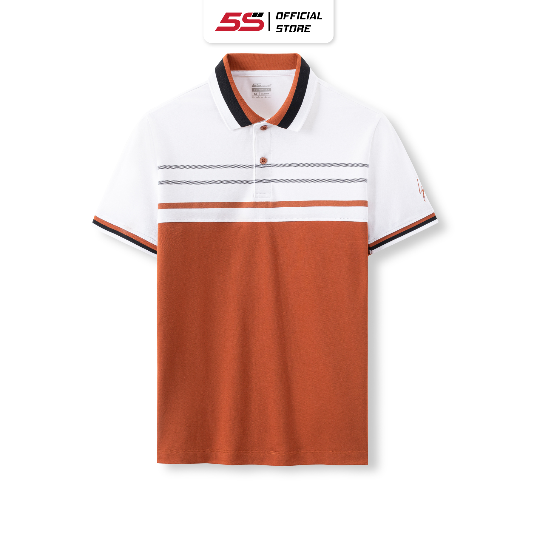 Áo Polo Nam 5S FASHION Cotton, Thiết Kế Can Phối Trẻ Trung, Lịch Lãm, Tay Thêu Nổi Bật (APC23095)