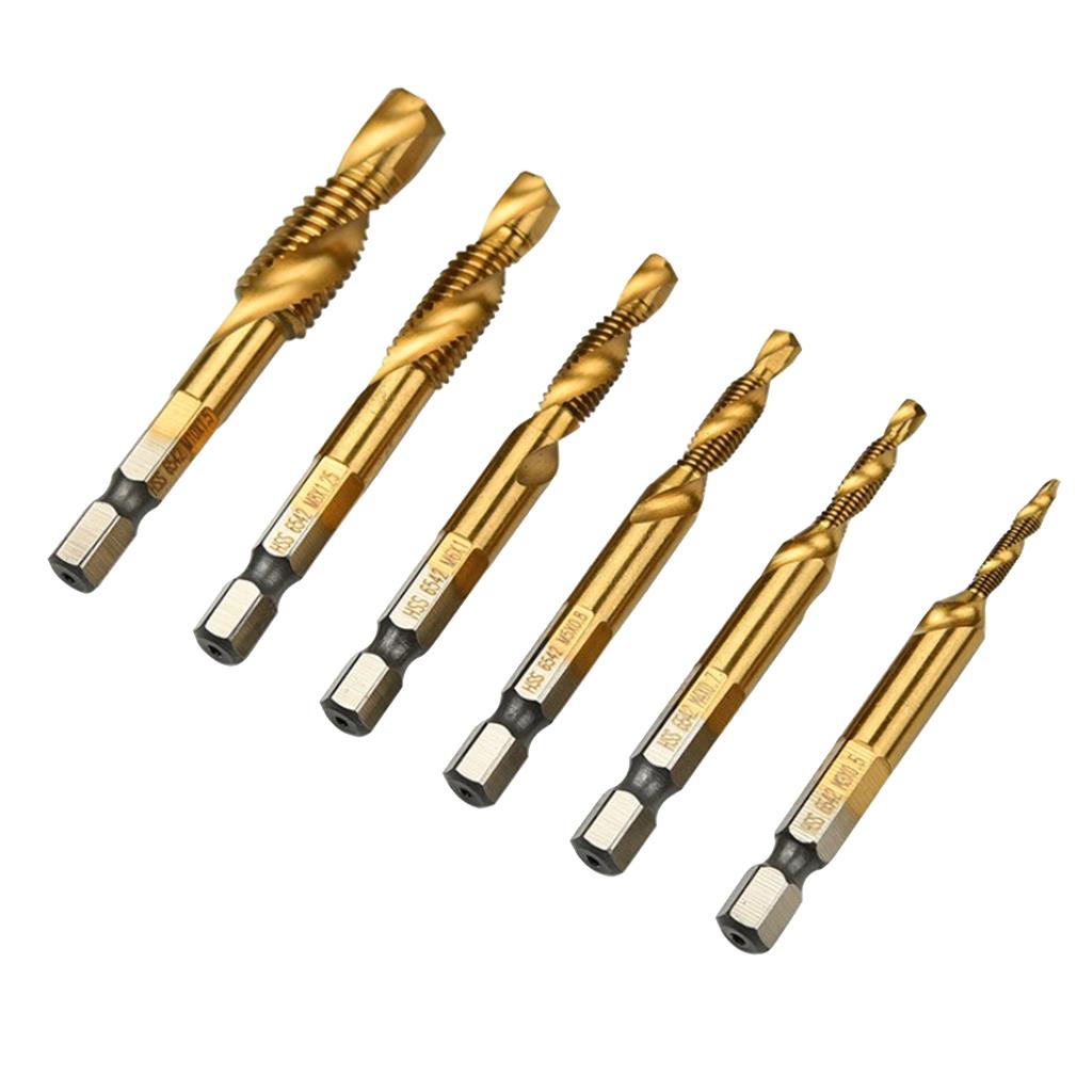 6pcs Quick Change HEX Shank Twist Drill and Bit set - metal M3-M10 Silver