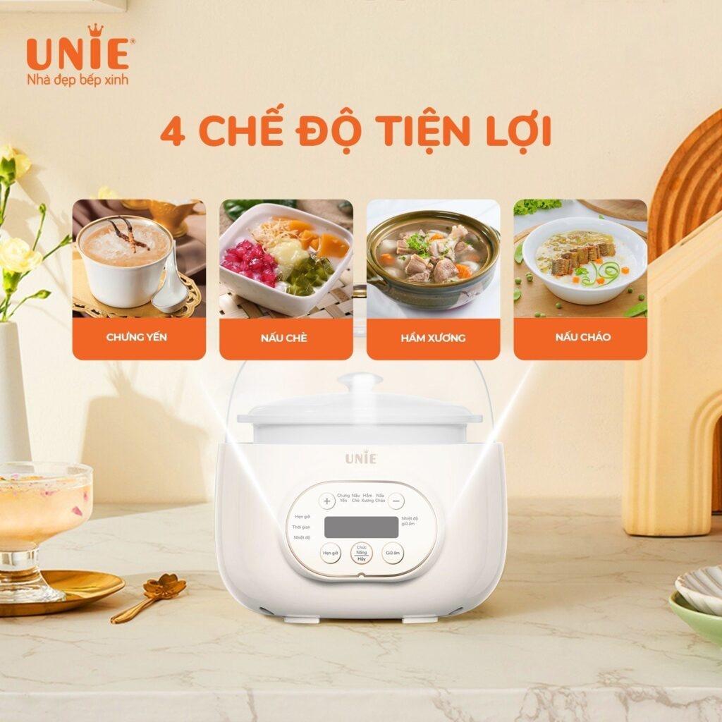 Nồi nấu chậm UNIE USC102W Thố gốm Ceramic cao cấp,dung tích 800ml ,4 chế độ tiện lợi,Xửng hấp tiện dụng,BH 12 tháng - Hàng chính hãng