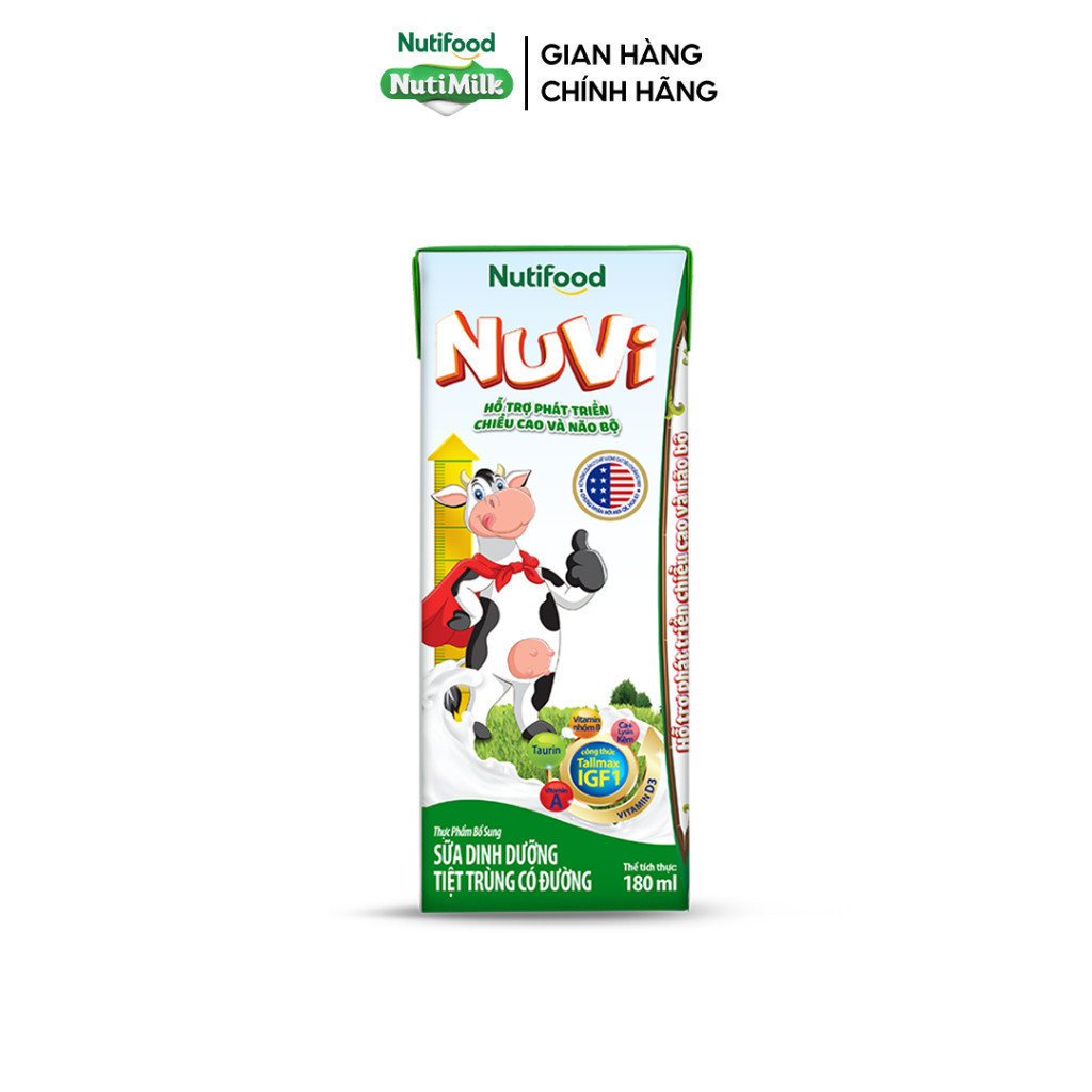 Thùng 48 hộp Sữa Dinh Dưỡng Tiệt Trung Nuvi Có Đường 180ml - Tăng Đề Kháng, Phát Triển Chiều Cao