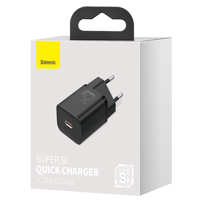 Củ sạc nhanh, nhỏ gọn Baseus Super Si Quick Charger hỗ trợ chuẩn PD 25W Đen - Hàng chính hãng