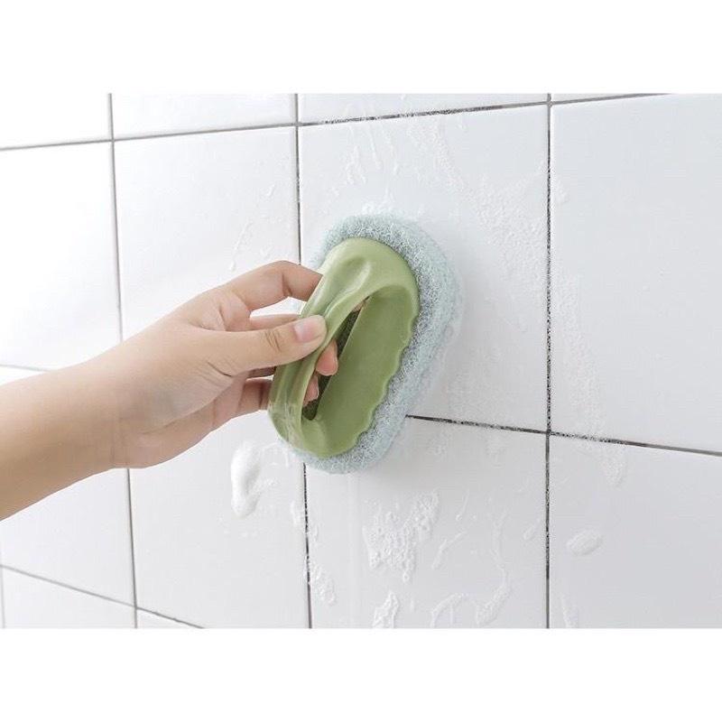 Bàn Chải Bọt Biển Lau Chùi Cọ Rửa Nhà Tắm, Nhà Bếp Tay Cầm Đa Năng