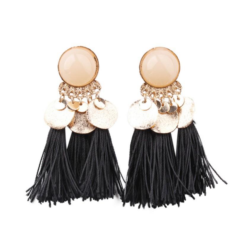 Khuyên tai kim loại phối tua rua nhiều màu tùy chọn thời trang sành điệu