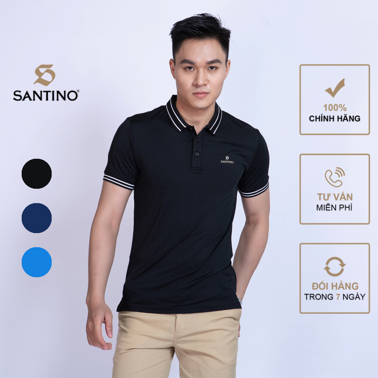 Áo thun POLO nam ngắn tay cổ bẻ Santino chất liệu thể thao co dãn, dáng slim trẻ trung năng động TSP385B861