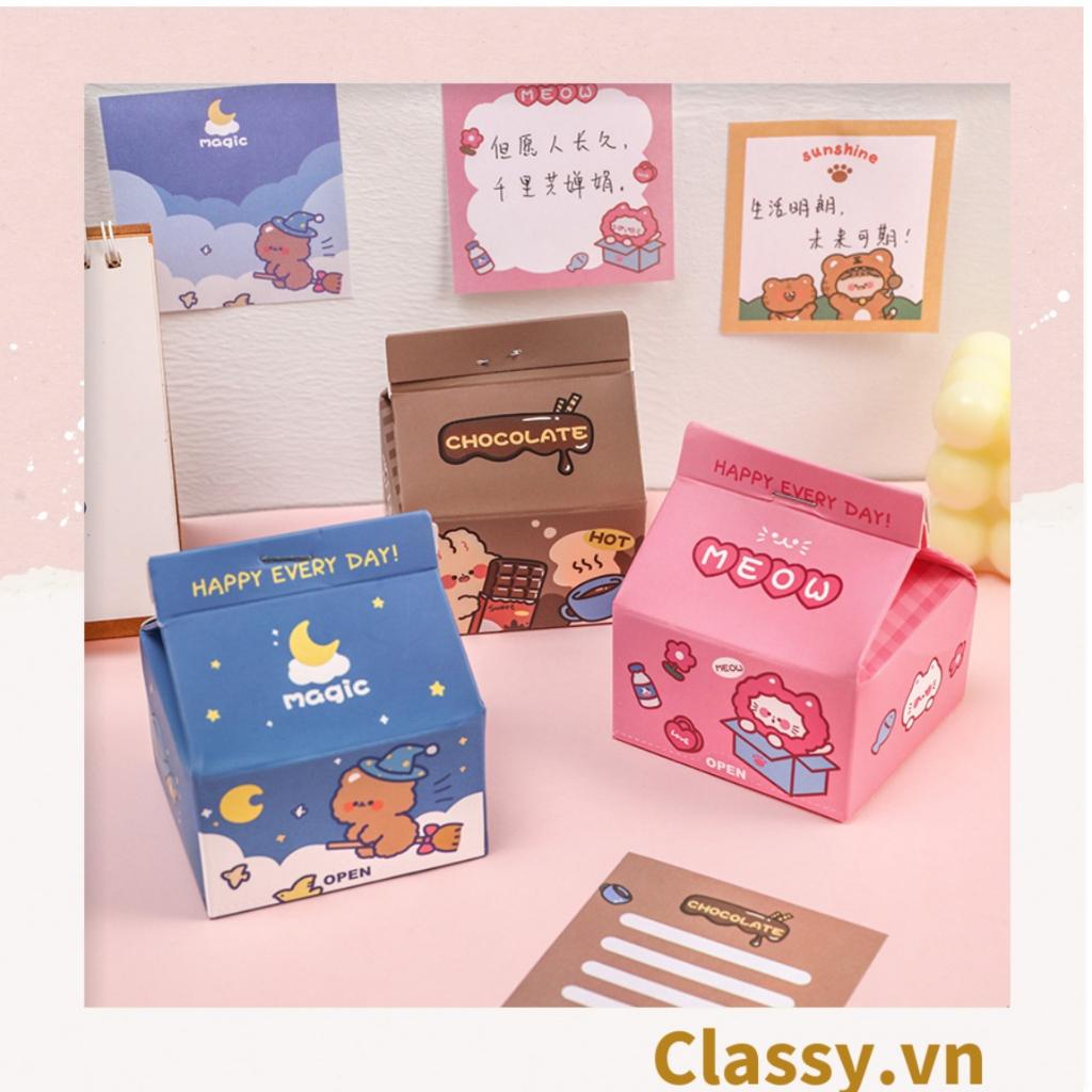 Hộp giấy note Classy , giấy ghi chú hình hộp sữa, có khe rút tiện lợi PK1520