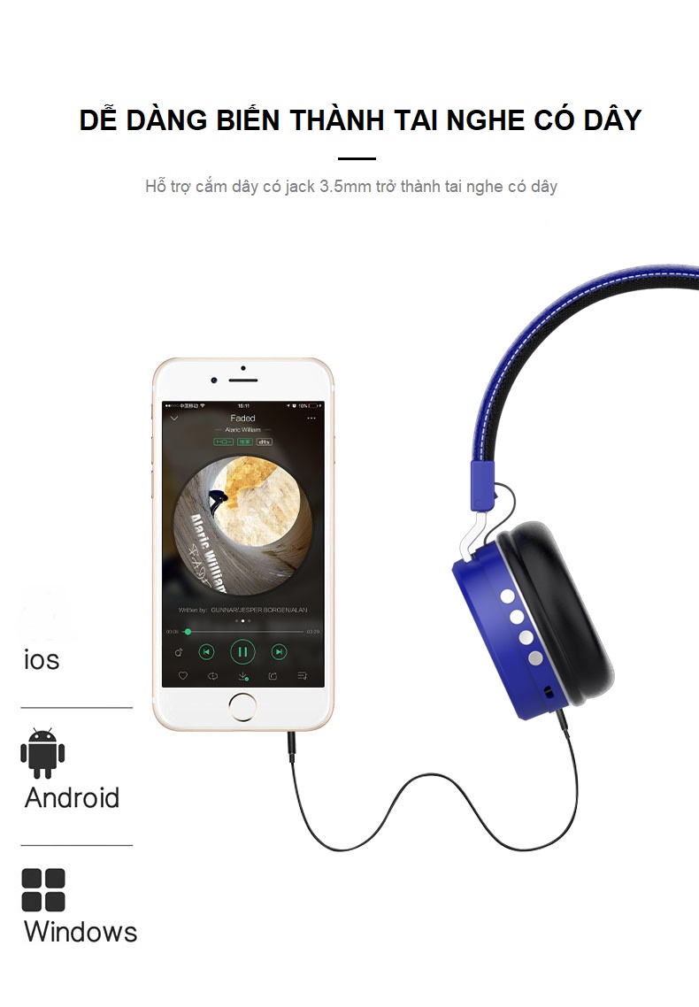Tai Nghe Headphone Bluetooth Không Dây FM Cao Cấp (Màu Đỏ)