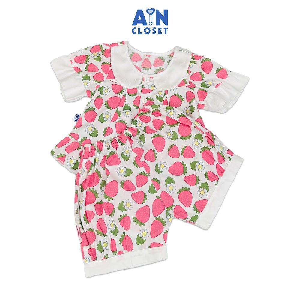 Bộ quần áo Ngắn bé gái họa tiết Dâu Hồng Cotton - AICDBGIADMQG - AIN Closet
