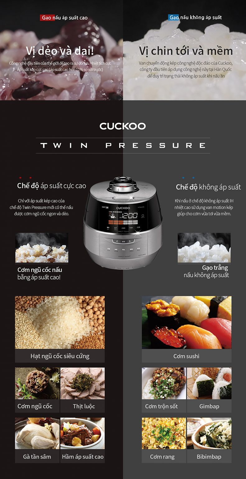 Nồi cơm điện tử áp suất kép cao tần Cuckoo 1.08L CRP-FHTR0609F - Áp suất kép, lòng nồi Xwall độc quyền, nhiều chức năng nấu ăn - Sản xuất tại Hàn Quốc - Hàng chính hãng