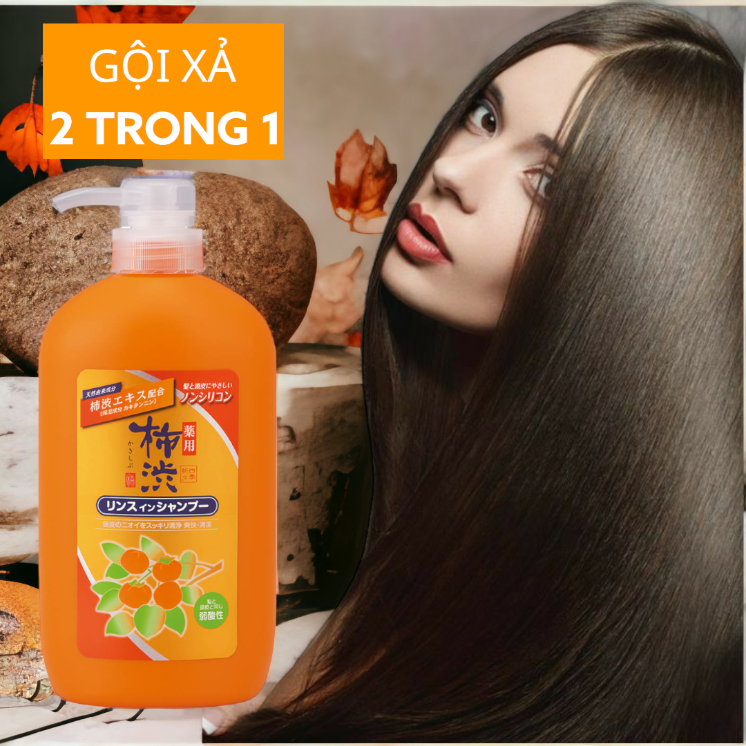 Dầu Gội Xả  2 Trong 1 Phục Hồi Tóc Hư Tổn Kakishibu Rinse In Shampoo (600mL)