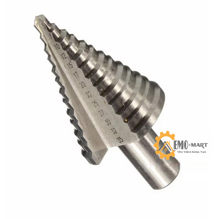 ️ ️ Mũi khoan tháp ️ Thép HSS siêu cứng phủ titanium bạc - Bước mũi khoan từ 6 đến 60mm - Trục 12mm