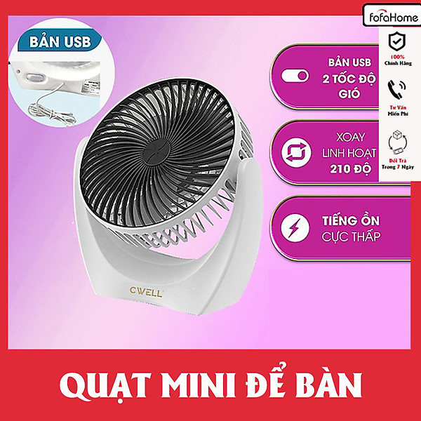 Quạt Tích Điện Mini Pin 10H, 2-3 Tốc Độ Gió Mát, Xoay Linh Hoạt 210 Độ Không Tiếng Ồn